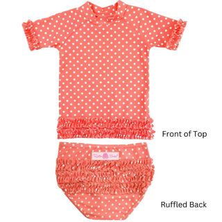 Rufflebutts - Ruffle Butts "Coral Polka Dot" Ruffled Rash Guard Swim Set