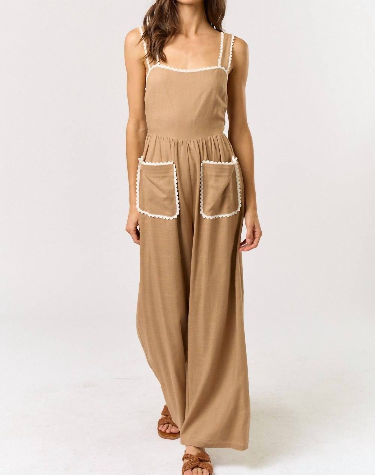 Lalavon - Laid-Back Charm Lace Trim Jumpsuit