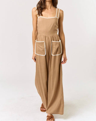 Lalavon - Laid-Back Charm Lace Trim Jumpsuit