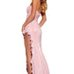 Jovani - Strapless Ruched High Slit Dress