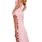 Jovani - Strapless Ruched High Slit Dress