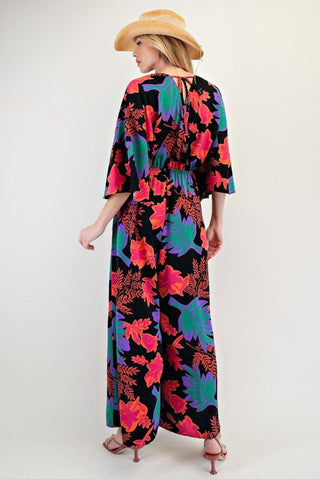 Easel - Half Sleeves V Neck Printed Romper