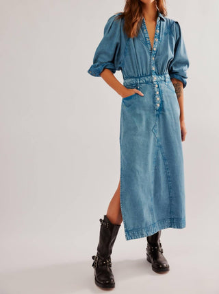 Free People - Mad Love Denim Midi Dress