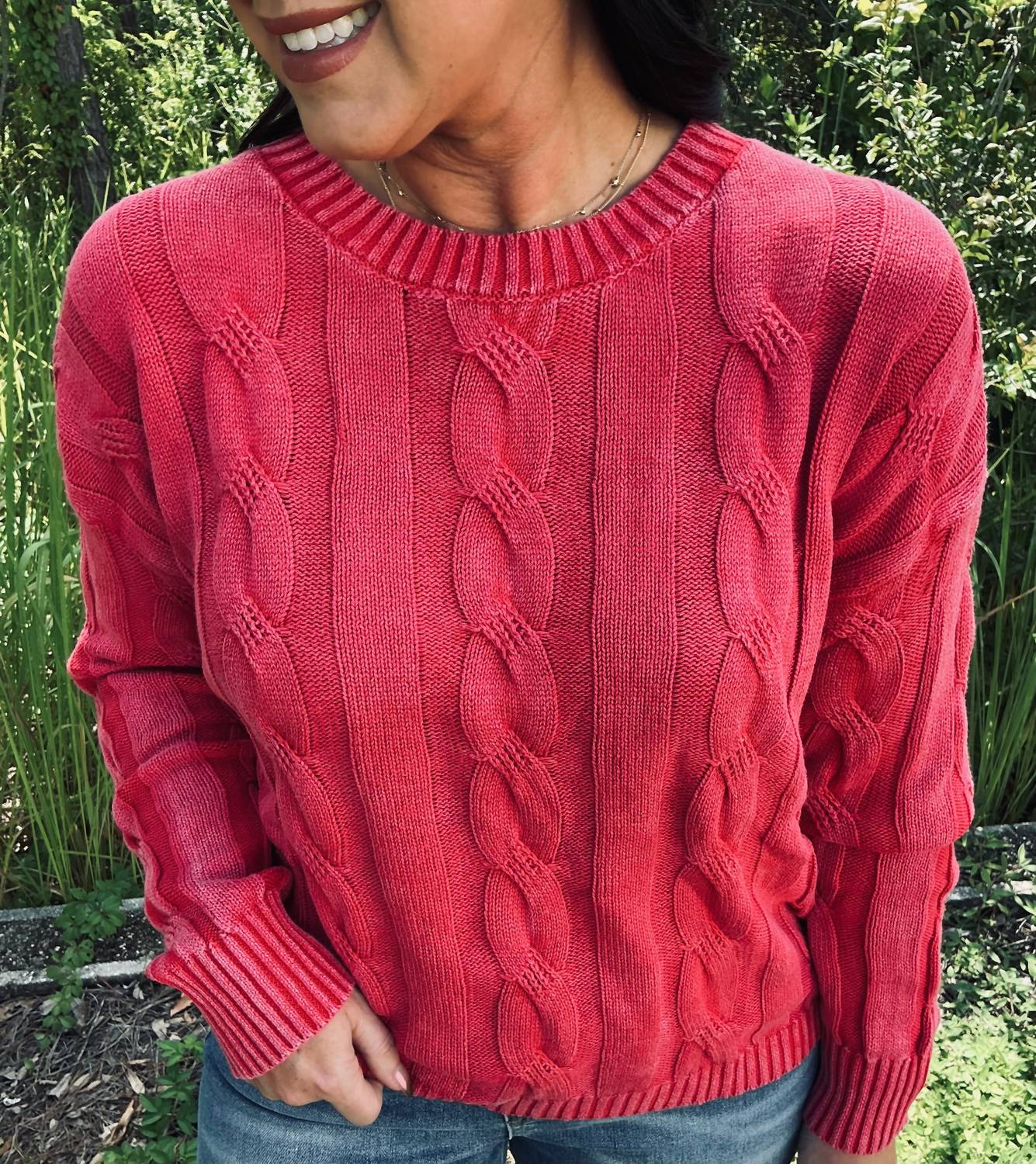 Adora - Mineral Wash Cable Knit Sweater Top