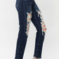 Judy Blue - Mid Rise Ripped Straight Denim Jeans