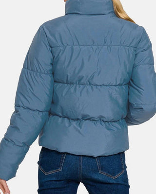 Zenana - Zip Up Turtleneck Puffer Jacket With Pockets