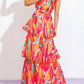 Flying Tomato - Sunset Senorita Halter Abstract Tiered Maxi Dress