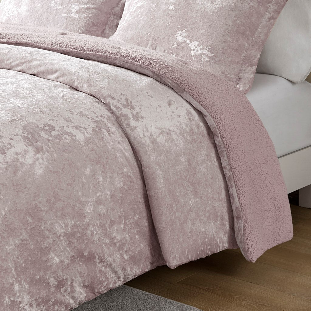 King/Cal King Crushed Velvet Sherpa Reversible Comforter Set