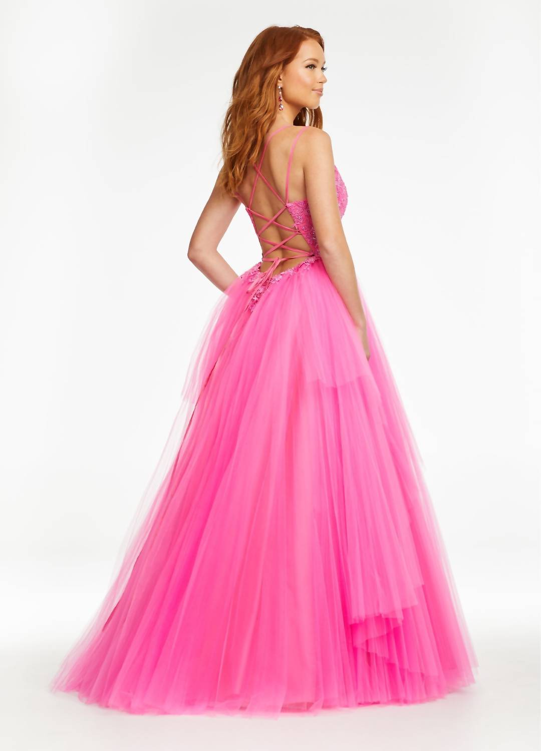 Ashleylauren - Spaghetti Strapped Tulle Prom Dress
