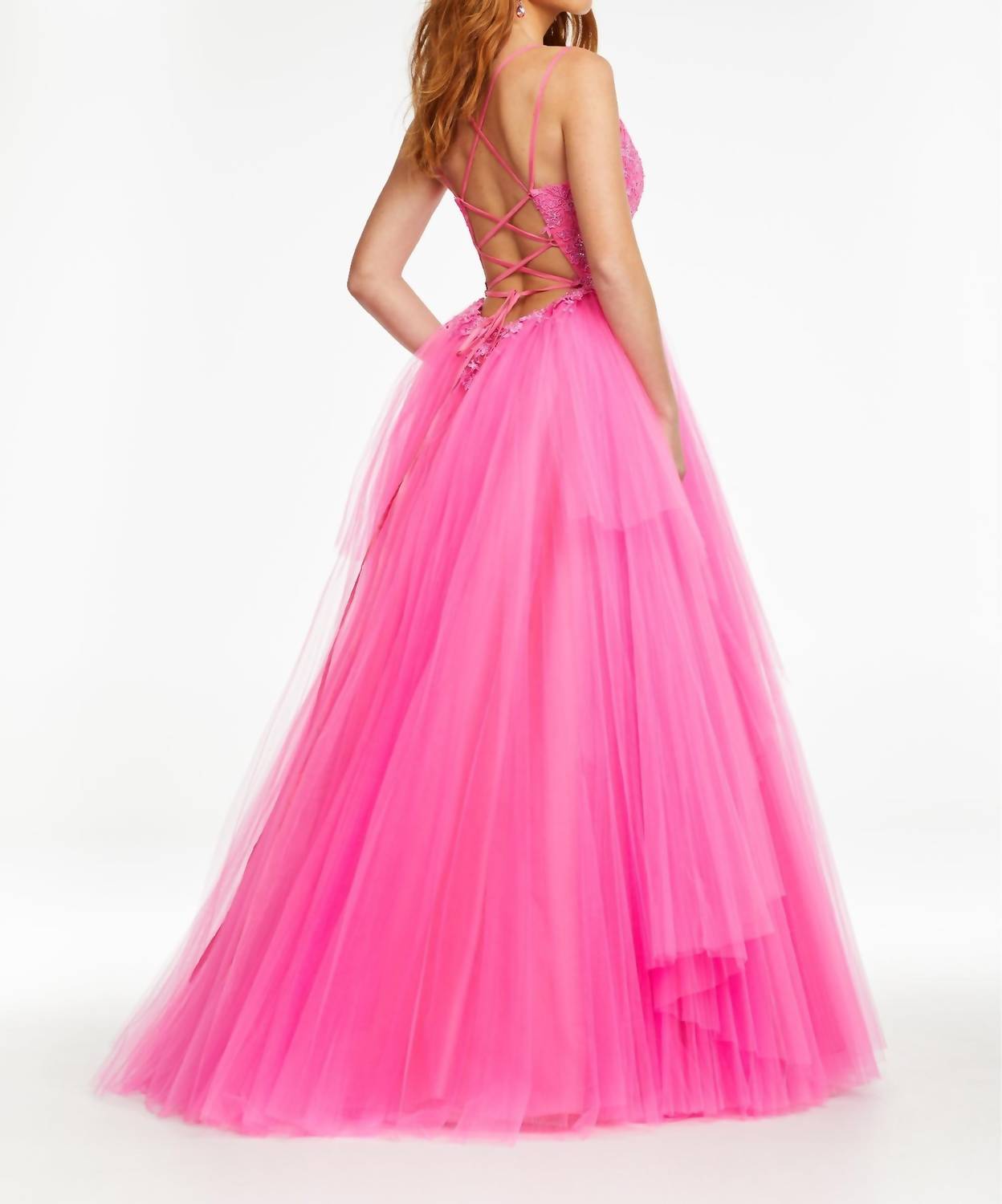 Ashleylauren - Spaghetti Strapped Tulle Prom Dress