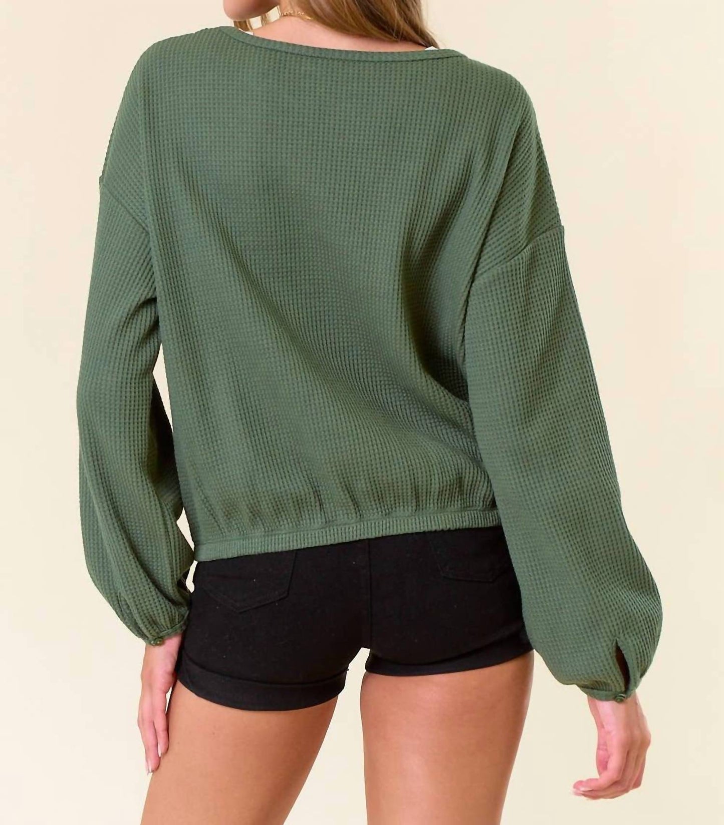 Doe And Rae - Puff Long Sleeve Bottom Elastic Oversized Top