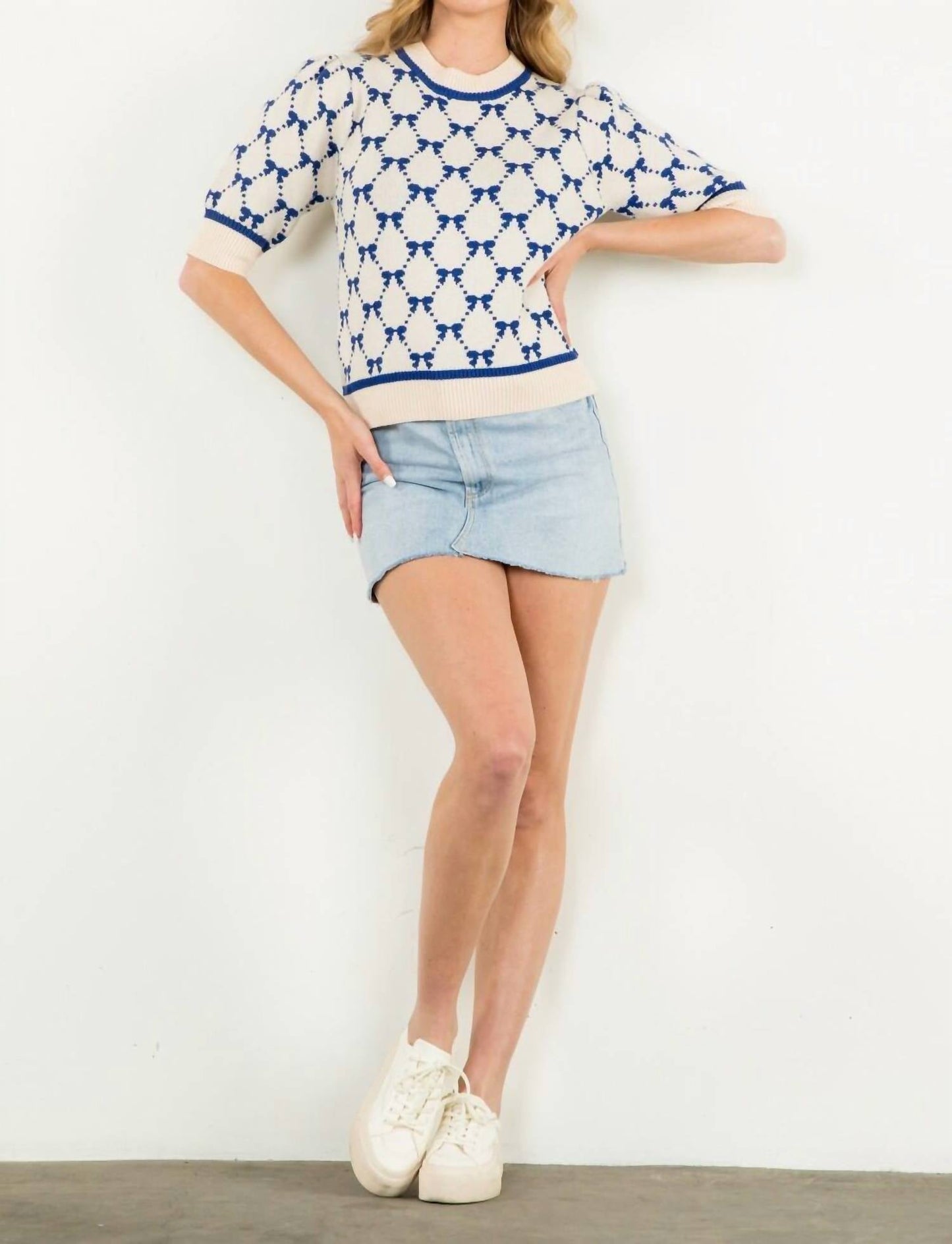 Thml - Bow Print Short Sleeve Sweater