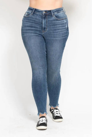 Judy Blue - Plus Size Hi Waist Skinny Shark Bite Hem Jean