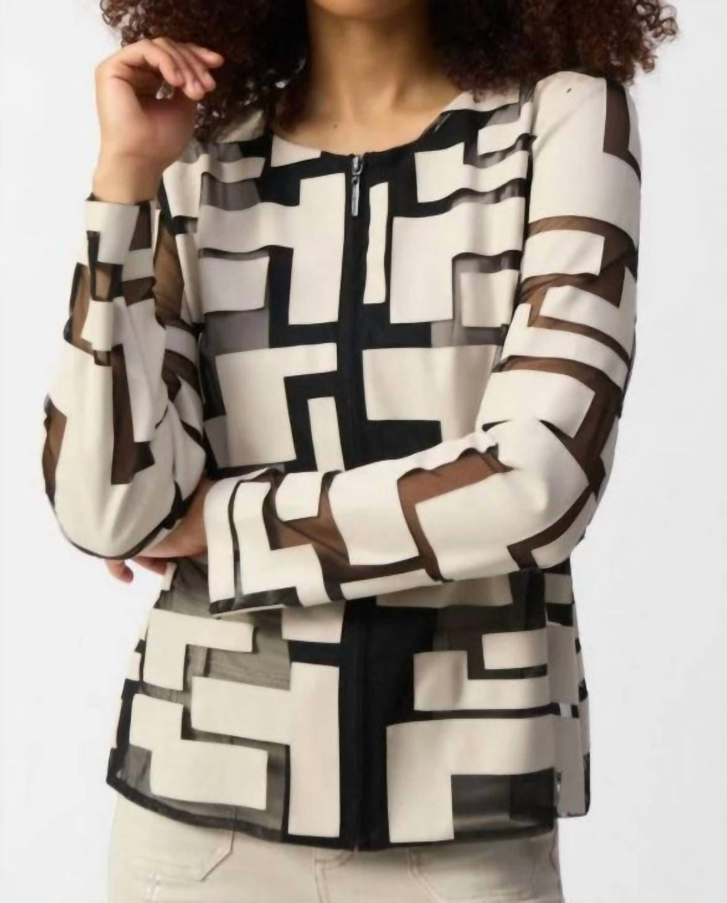 Joseph Ribkoff - Mesh & Leatherette Fitted Jacket