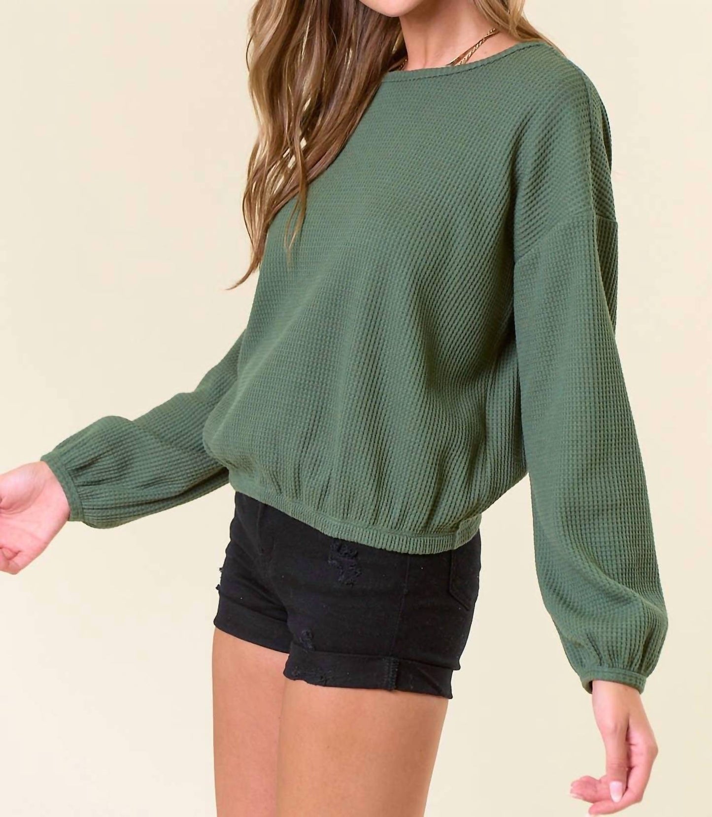 Doe And Rae - Puff Long Sleeve Bottom Elastic Oversized Top