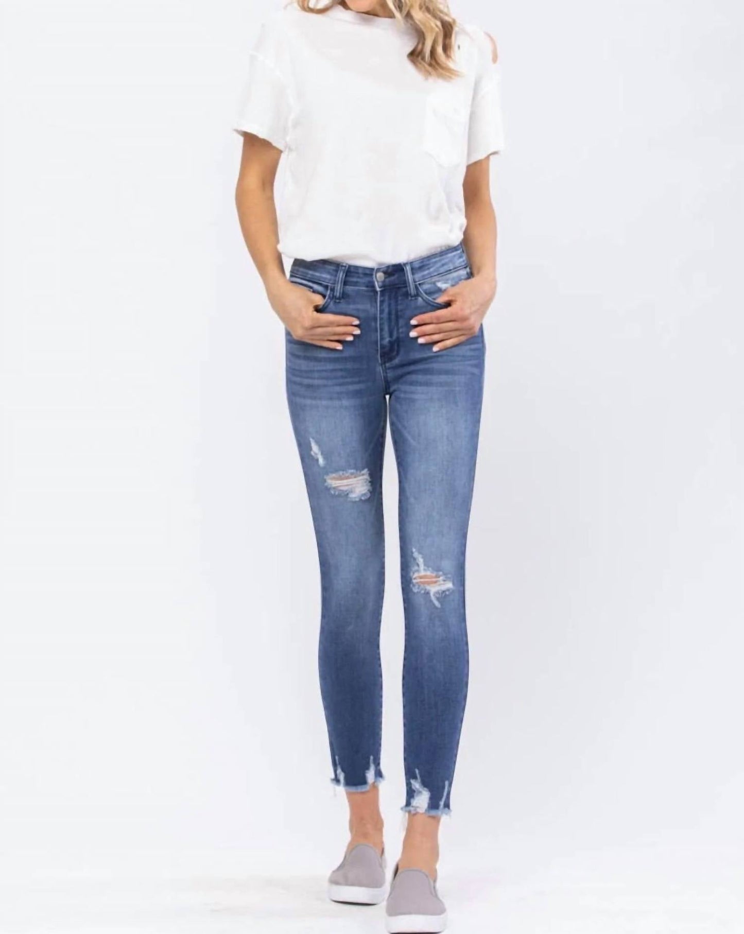 Judy Blue - Women's High Rise Destroyed Hem Skinny Denim Jeans