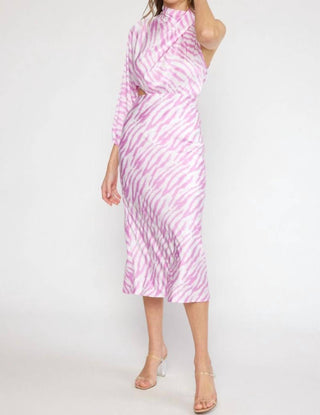 Entro - satin zebra one shoulder midi dress