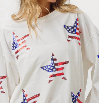 Trendsi - BiBi American Flag Sequin Star Sweatshirt
