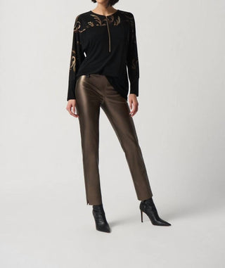 Joseph Ribkoff - Metallic Faux Leather Slim Fit Pull-On Pants