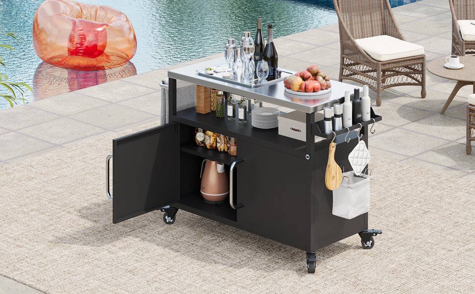 K&K 54.5 Inch Outdoor Kitchen Island with Stainless Steel Tabletop
