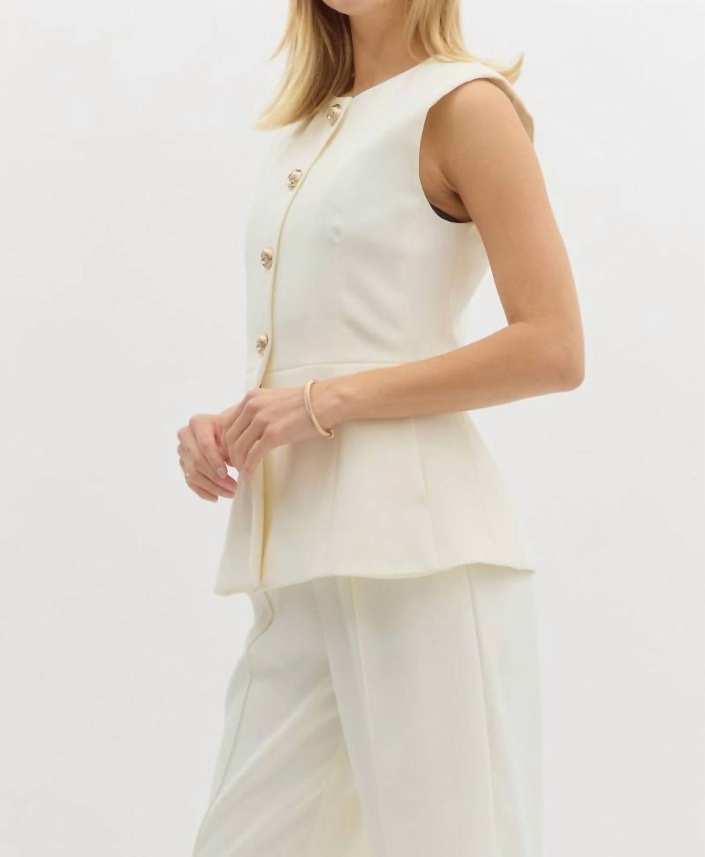 Entro - Sleeveless Gold Button Detail Top