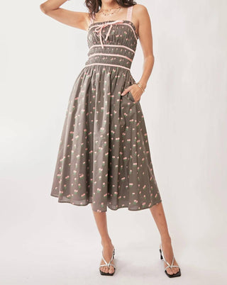 Trendsi - Davi & Dani Contrast Velvet Tape Smocking Bodice Midi Dress