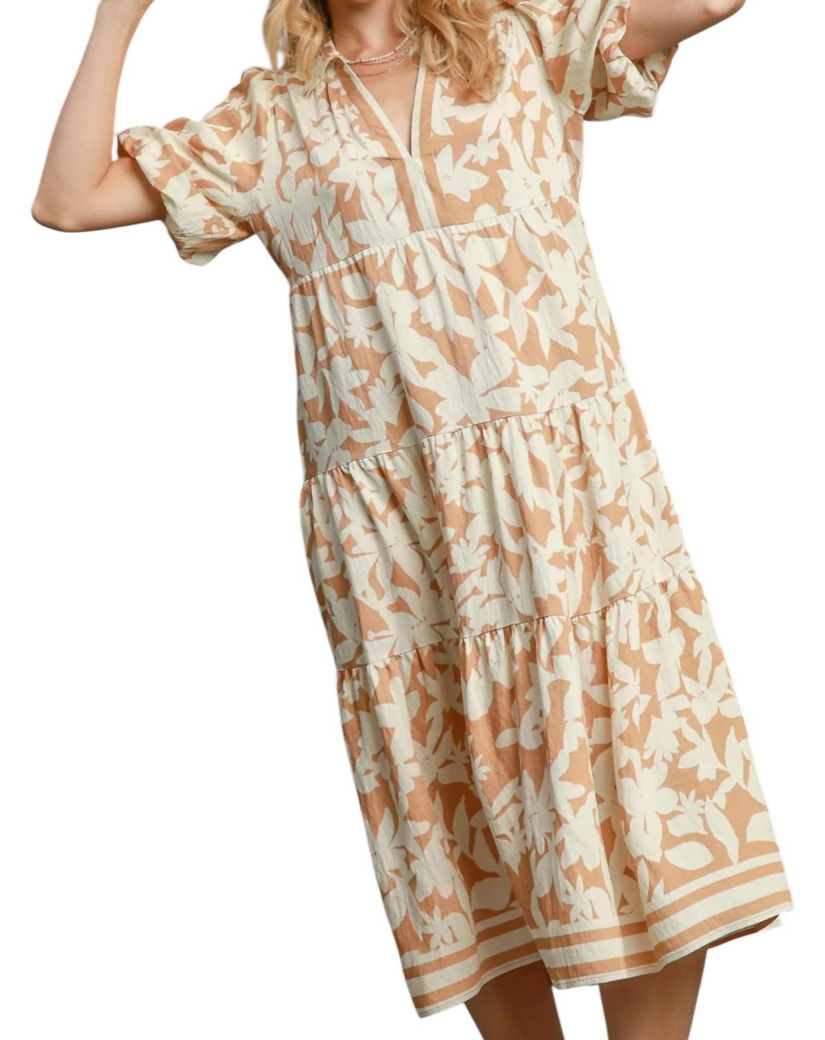 Umgee - Botanical Print A-line Tiered Dress