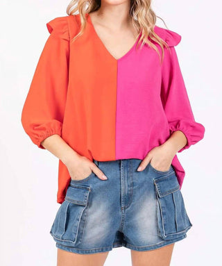 Trendsi - GeeGee Full Size Ruffle Trim Contrast Blouse