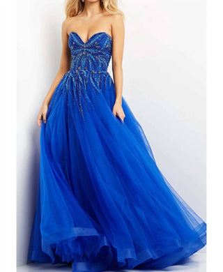 Jovani - Beaded Bodice Strapless Gown