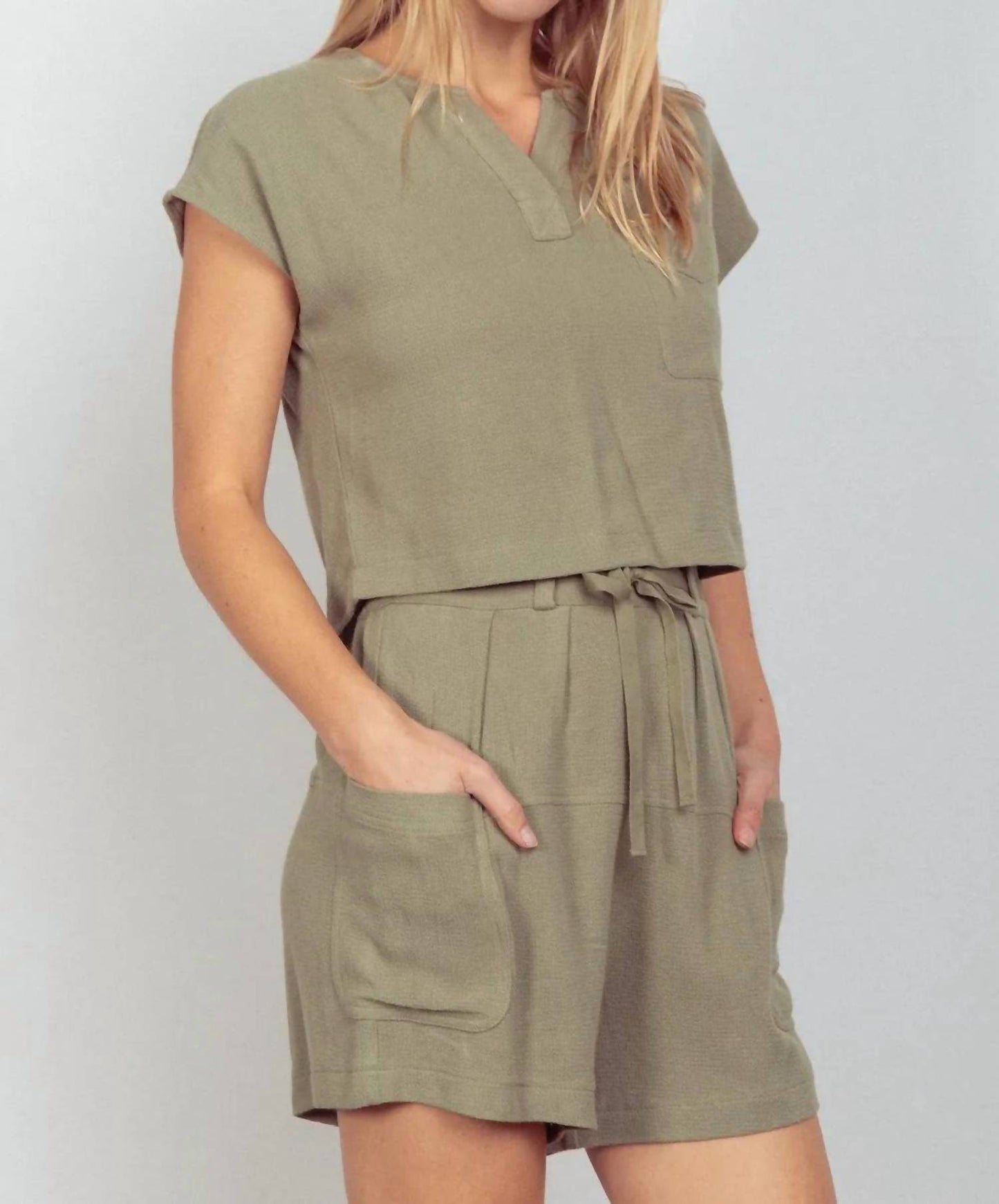 Trendsi - Very J Woven Cropped Top & Waist Tie Shorts Set