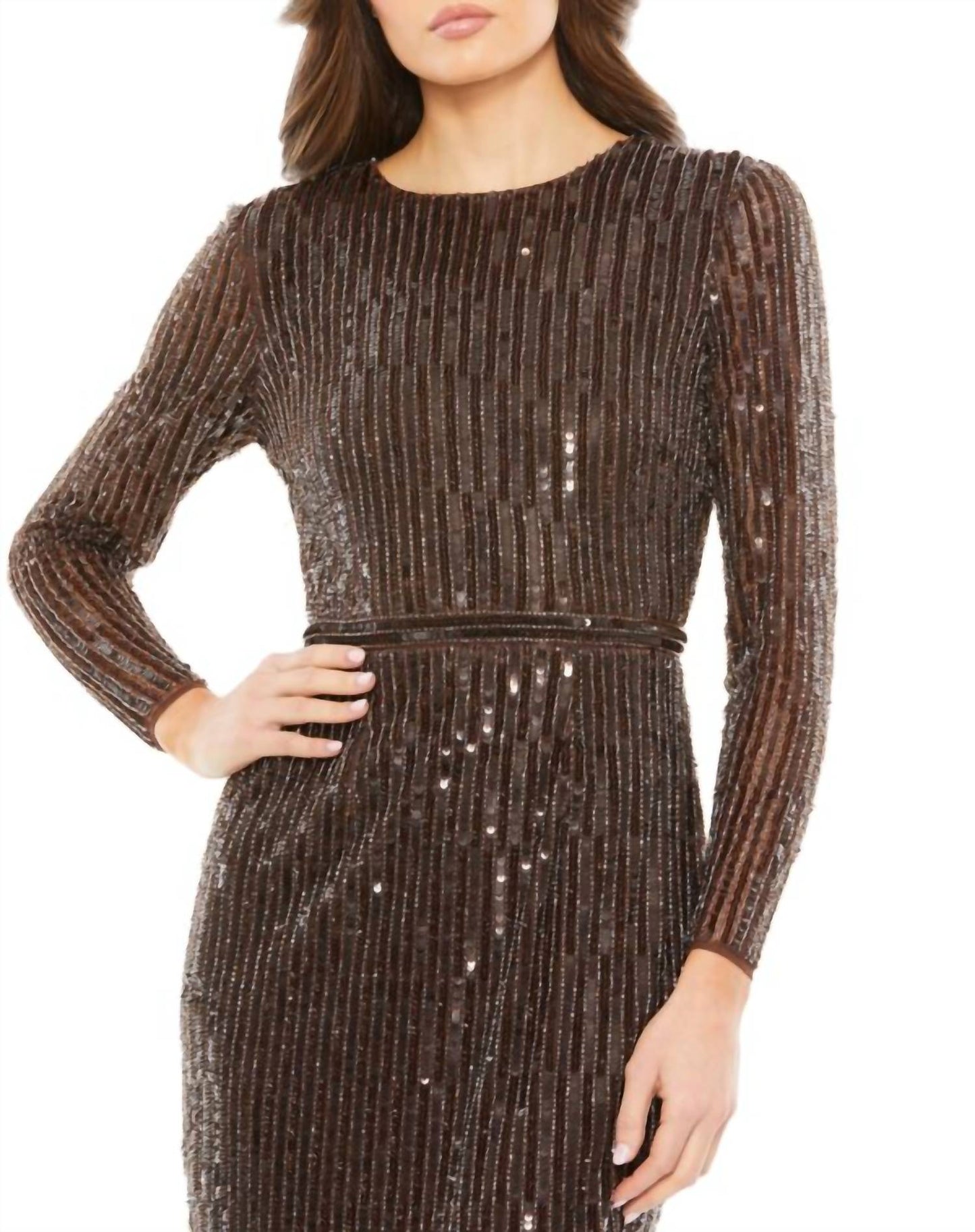 Mac Duggal - Long Sleeve Sequin Mini Dress