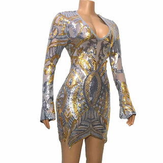 Gaje - Sleek Sequin Long Sleeve Bodycon Mini Dress