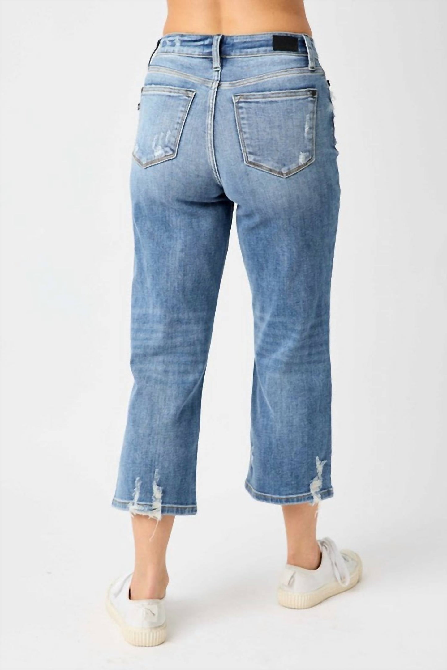Judy Blue - High Waist Destroy Button Fly Wide Leg Crop Jeans