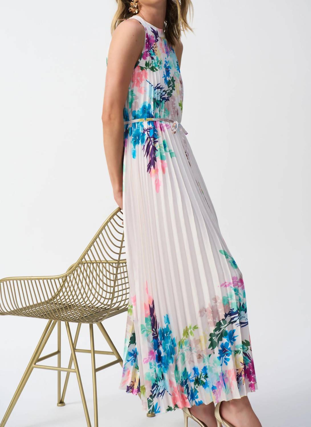 Joseph Ribkoff - Floral Pleated Satin Maxi Dress