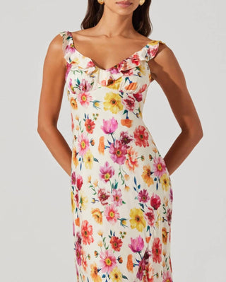 Astr - Zoie Floral Satin Ruffle Dress