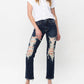 Judy Blue - Mid Rise Ripped Straight Denim Jeans