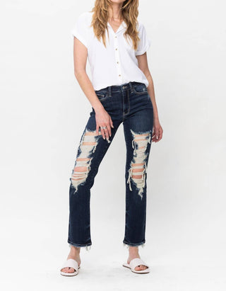 Judy Blue - Mid Rise Ripped Straight Denim Jeans
