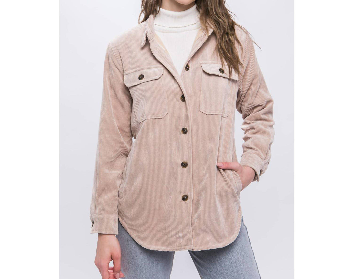 Apolline - Bonfire Heart Corduroy Shacket with Cozy Plaid Lining