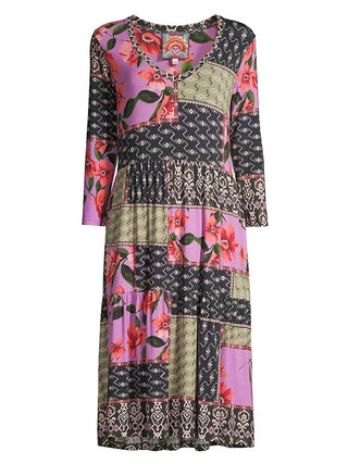Johnny Was - ZANDA 3/4 SLEEVE TIERED TEA LENGTH DRESS