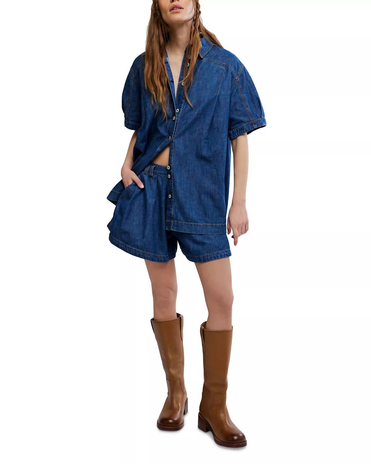 Free People - Griselda Denim Shirt & Shorts Set