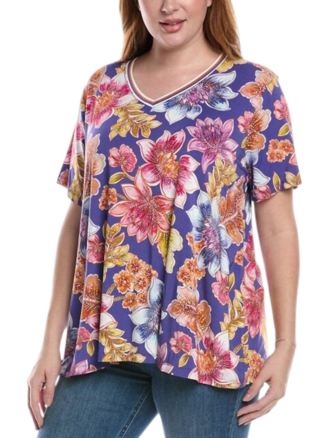 Johnny Was - Janie Favorite Short Sleeve V-neck Swing Tee - Plus