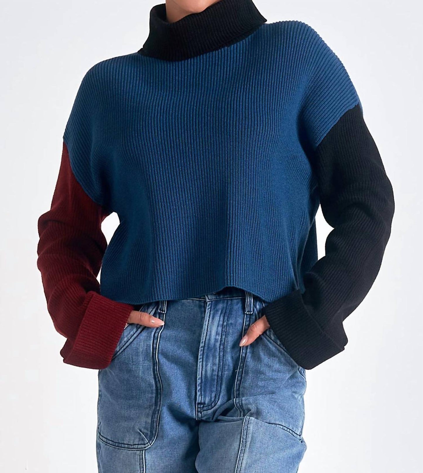 Elan - Color Block Turtle Neck Sweater