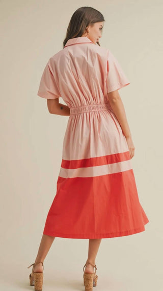 &Merci - Button Down Pleated Waist Midi Dress