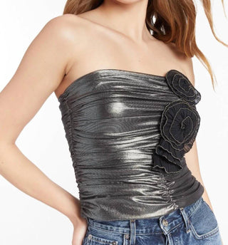 Amanda Uprichard - Tenley Metallic Strapless Rosette Top