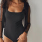 Free People - Long Sleeve Mesh Shoulder Bow Tie Bodysuit