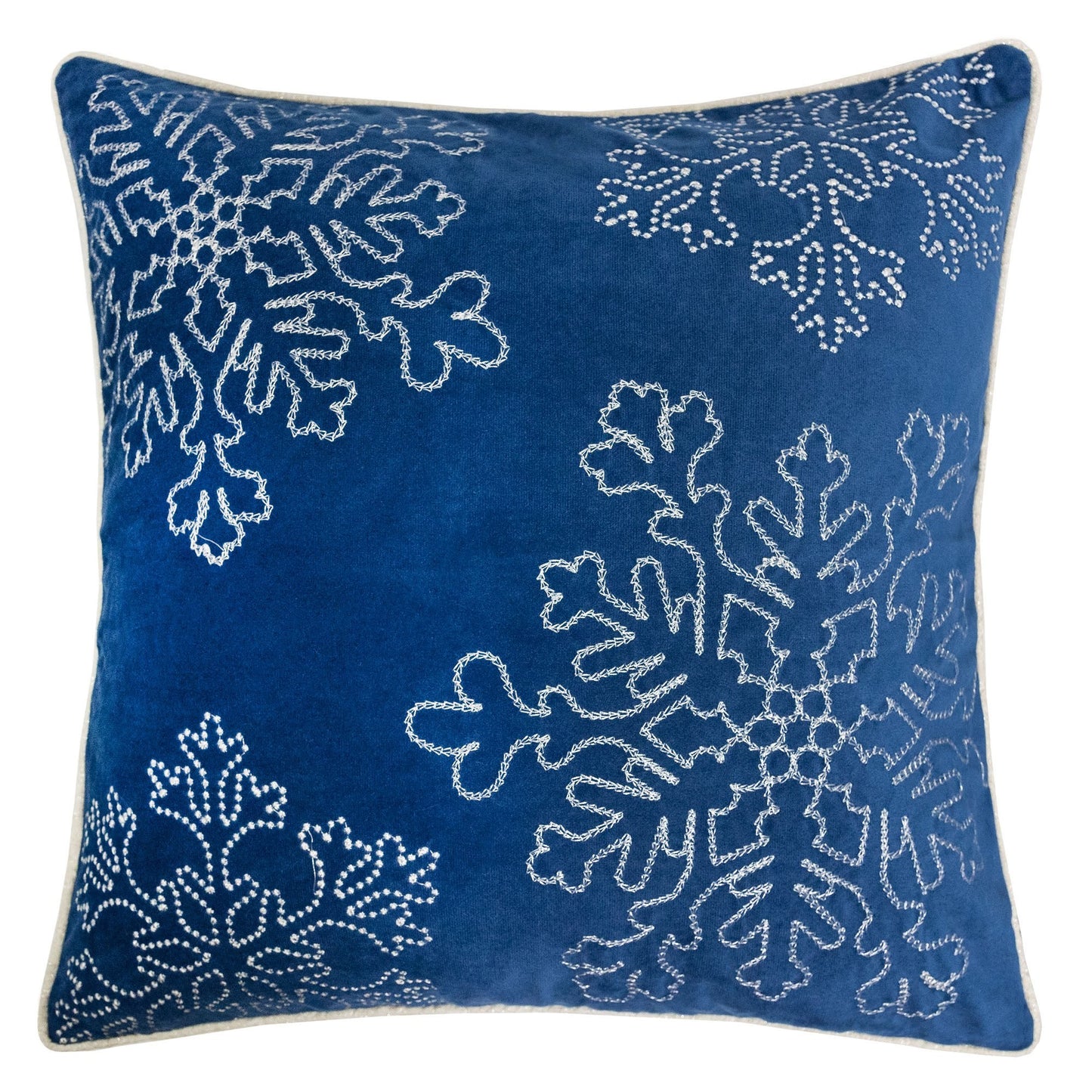 Blue Velvet Silver Snowflake Pillow 20x20