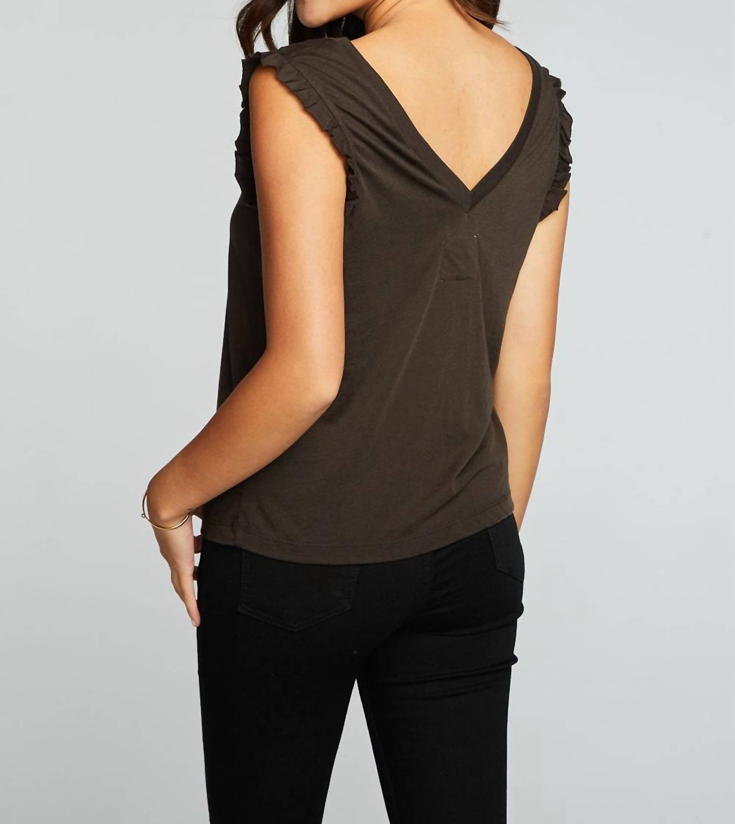 Chaser - Recycled Vintage Jersey Double V Ruffle Muscle Tank