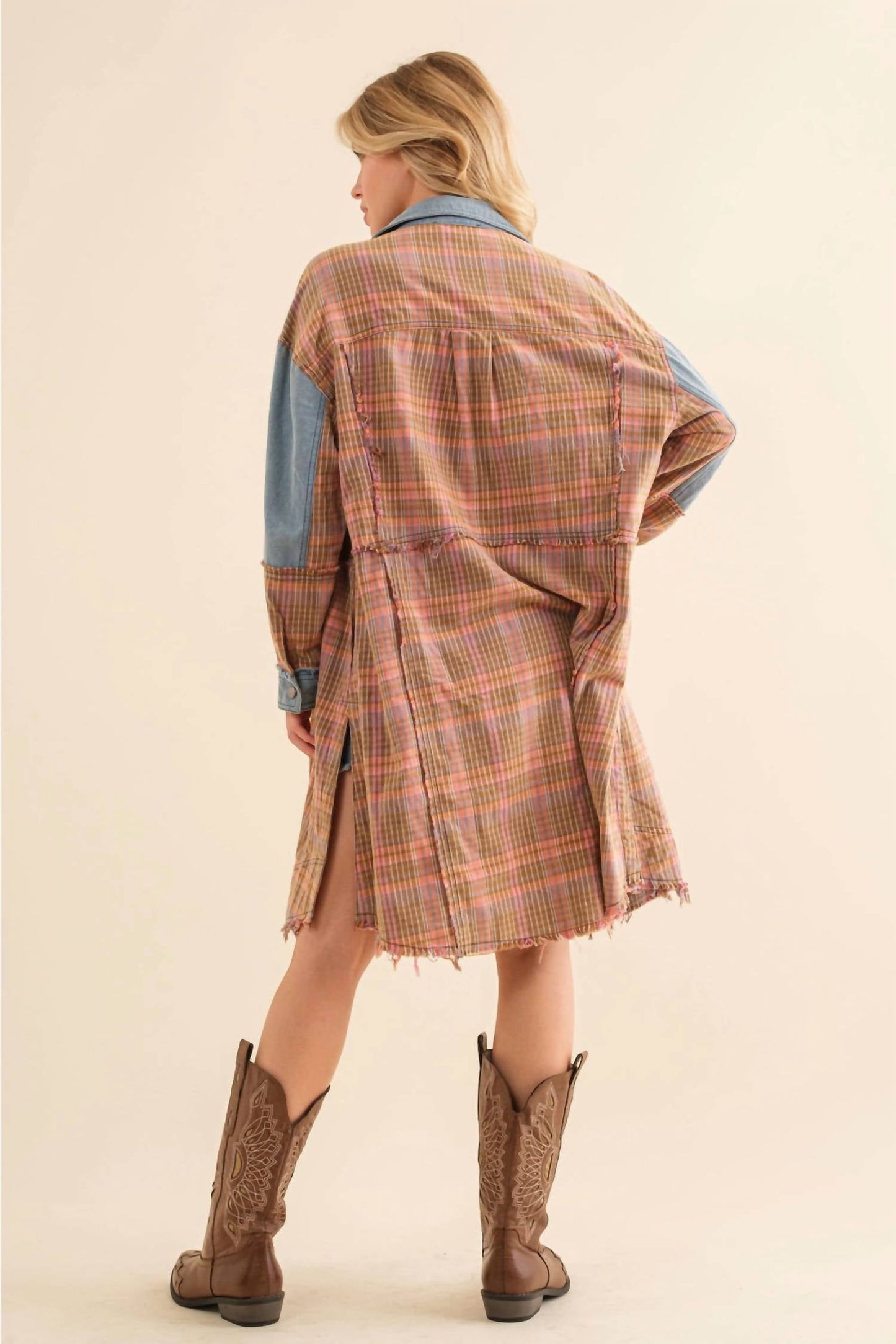 Blue B - Plaid Denim Snap Up Shirt Jacket