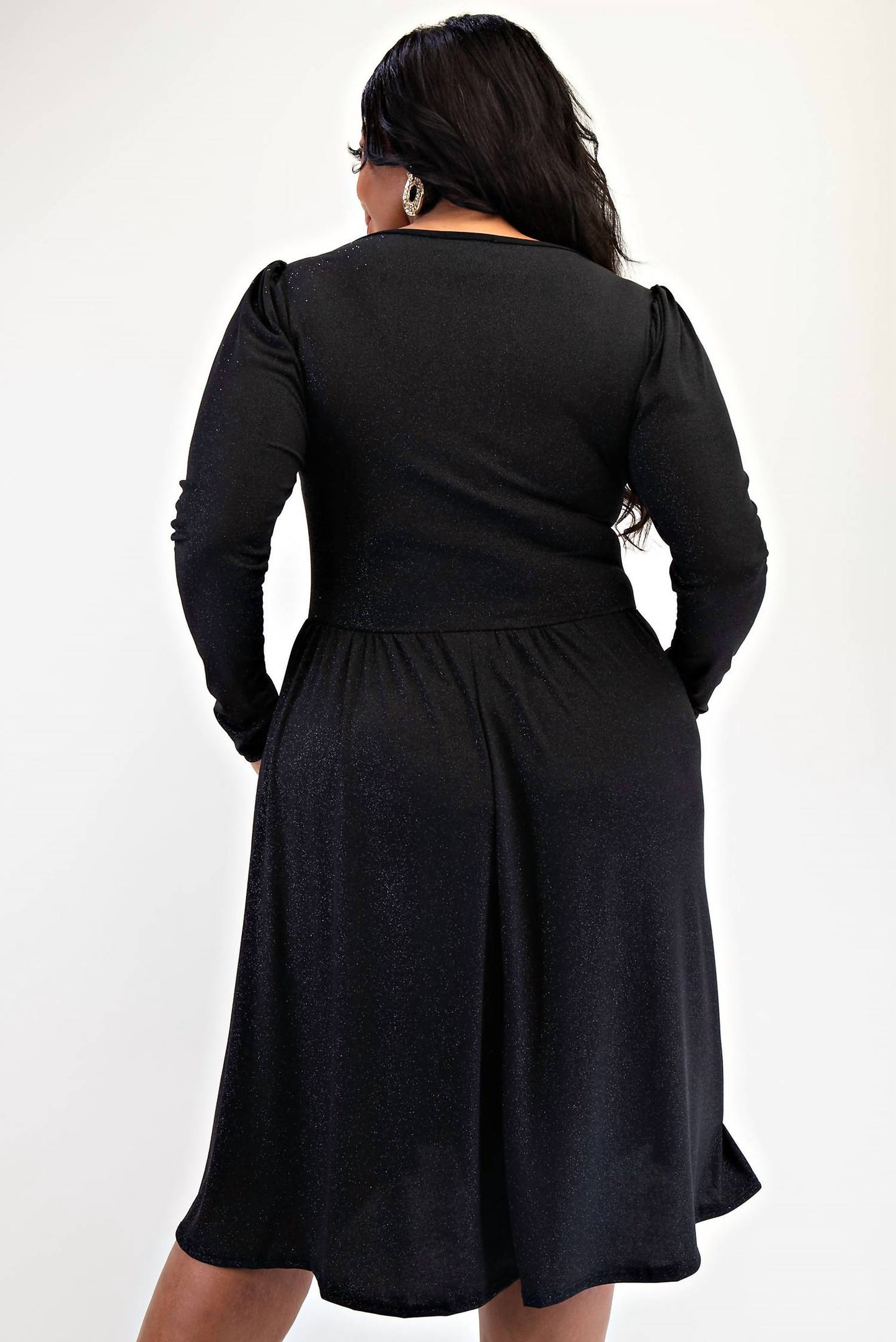 The Curve La - Plus Size Glitter Knit Flare Dress With Bow Details