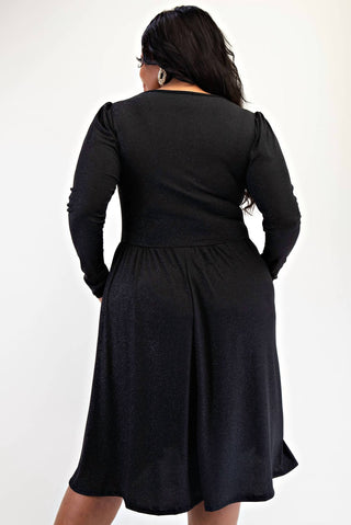 The Curve La - Plus Size Glitter Knit Flare Dress With Bow Details